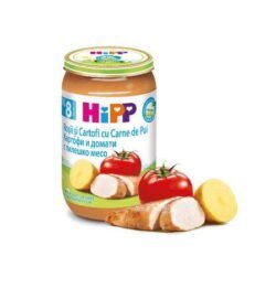 Био пюре домати и картофи с пилешко на HIPP, подходящо за бебета след 8-месечна възраст от www.biobabycare.bg