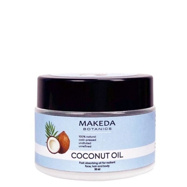 Кокосово Масло Coconut Oil - Чистото масло на Makeda Botanics от кокос е с приятен, тропически аромат на кокосов орех, попива лесно в кожата и косата, което го прави много лесно и удобно за приложение oт biobabycare.bg