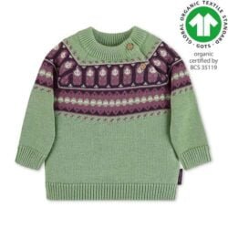Детски Пуловер В Норвежки Дизайн - Плетеният пуловер GOTS от памук (био) в зелено впечатлява с приятно и уютно усещане oт biobabycare.bg